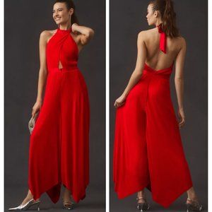 Anthropologie Plisse Halter Jumpsuit in Red 2